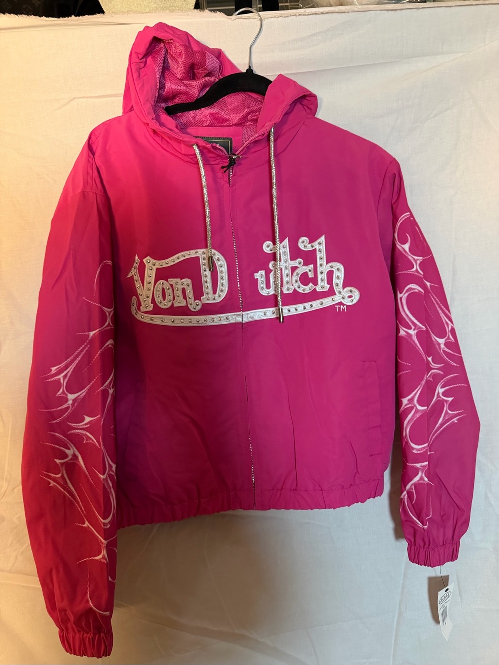 Von Dutch Hot Pink Hooded Puffer Jacket with Logo